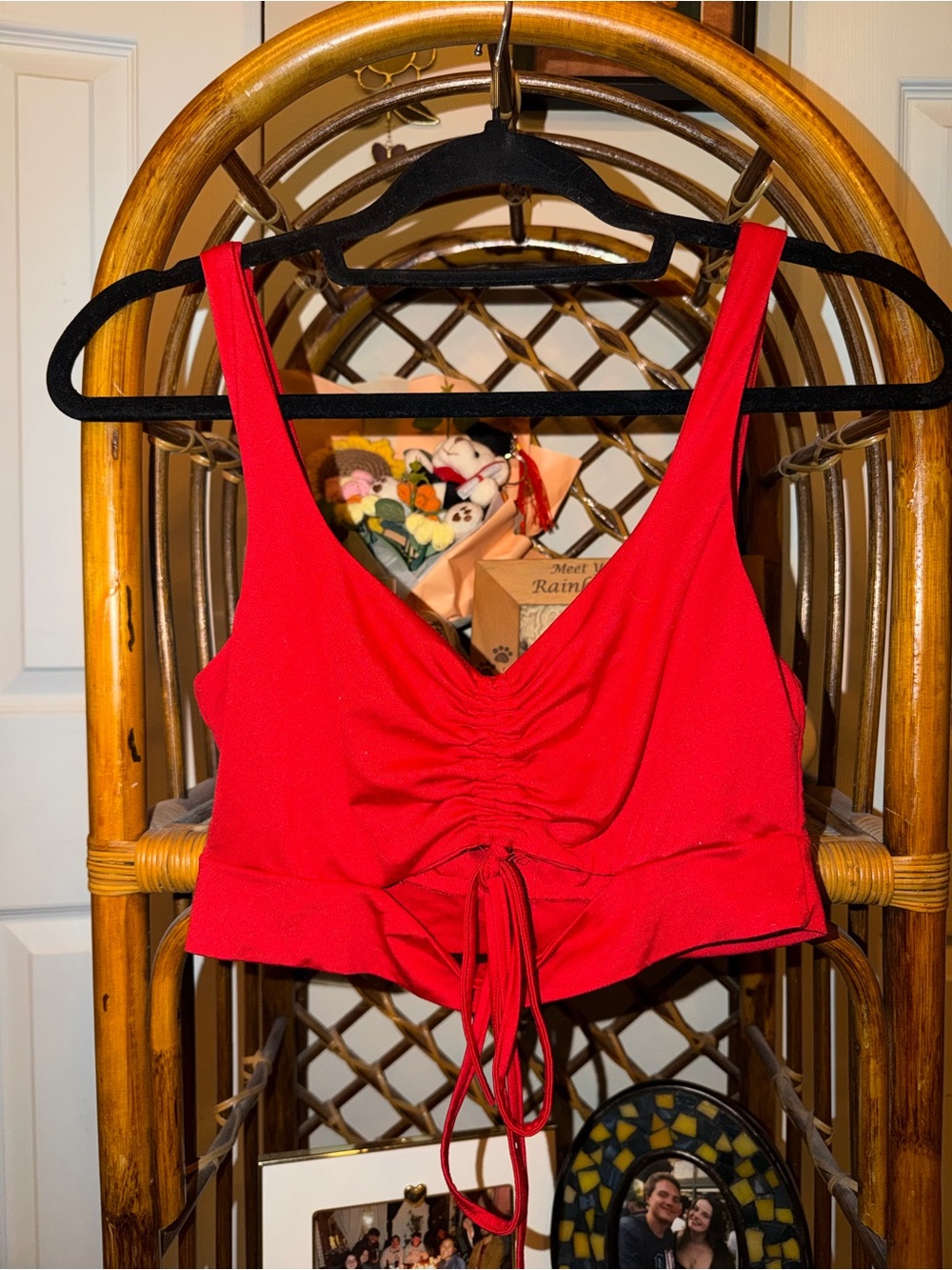 Amazon Red Ruched Drawstring Crop Tank Top